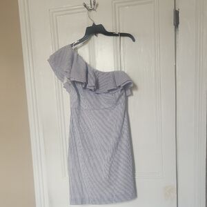 J. Crew Seersucker Ruffled One Shoulder Dress